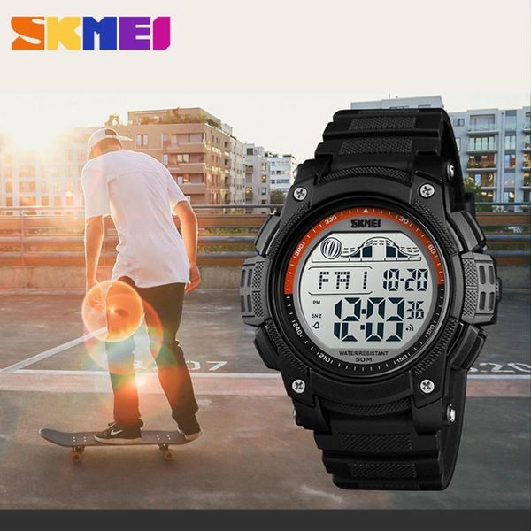 

wristwatches skmei mens sports outdoor waterproof digital chrono double time led display watch alarm clock relogio masculino, Slivery;brown