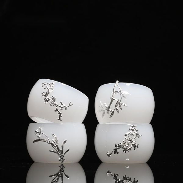 

cups & saucers 45ml jade china with silver tea white porcelain traditional chinese drinkware hand made