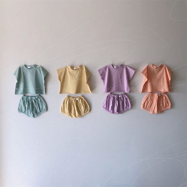 

summer baby boys girls candy color clothes sets kids cotton loose t shirt and shorts 2 pcs suits 210708, White