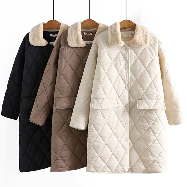 

women's down & parkas 2022 furry turn collar long sleeve winter cotton coat women plus size single button outerwear female, Black