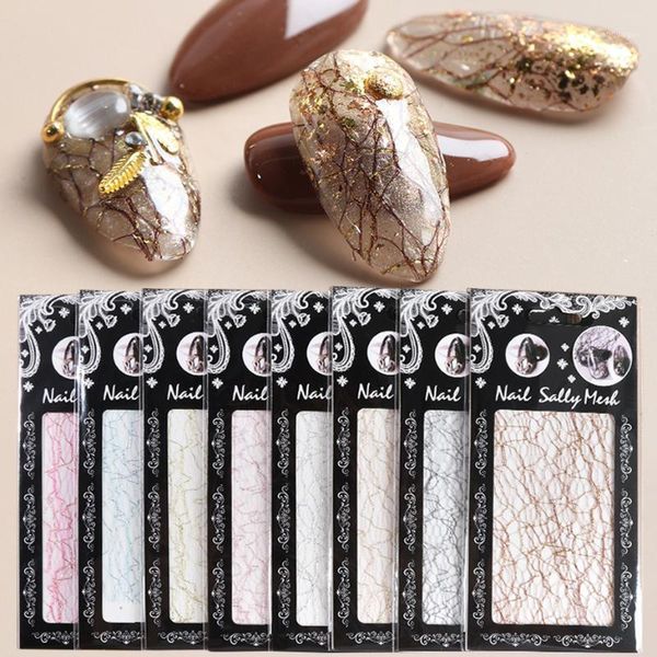 

1pcs 3d mesh stickers on nails rose gold silver net line tape adhesive slider for art decoration manicure accessory ly15401, Black