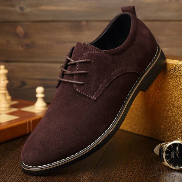 

male suede leather classic brogue formal shoes men dress shoes male wedding office business shoes men dress leather, Black