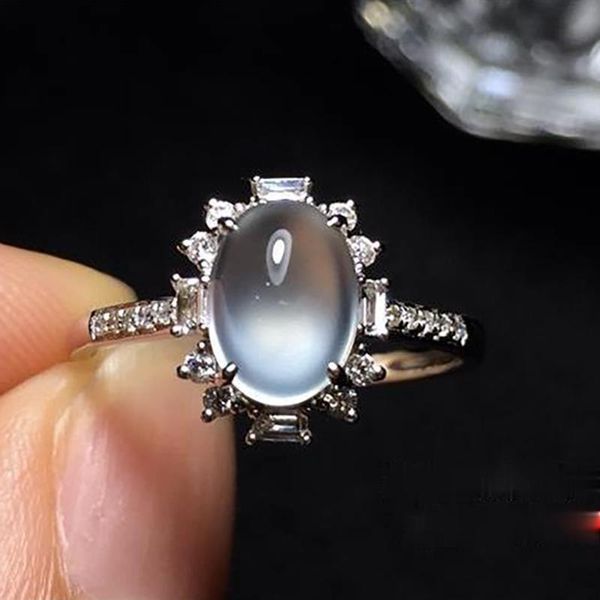 

cluster rings designer original chalcedony full diamond inlaid egg round opening adjustable ring elegant charm retro silver jeweler, Golden;silver