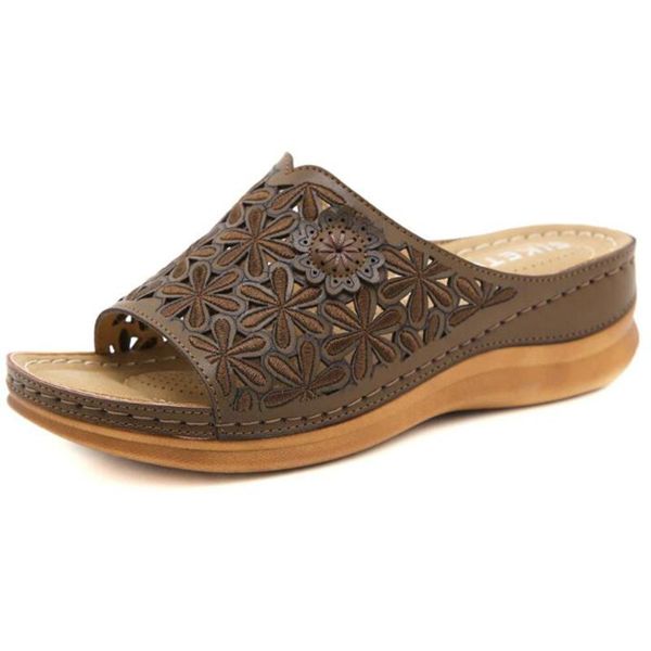 

round head slippers women vintage flower summer casual non-slip beach shoes wedge comfortable large size sandals qq192, Black
