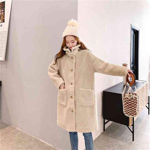 Winter Herbst Natürliche Echte Wolle Schafe Pelz Lange Mäntel Schlanke Echte Lamm Mantel Elegante Casual Jacke Outer 210427