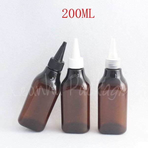 

brown square plastic bottle pointed mouth cap , 200cc skin care water / jam packaging empty cosmetic container storage bottles & jars