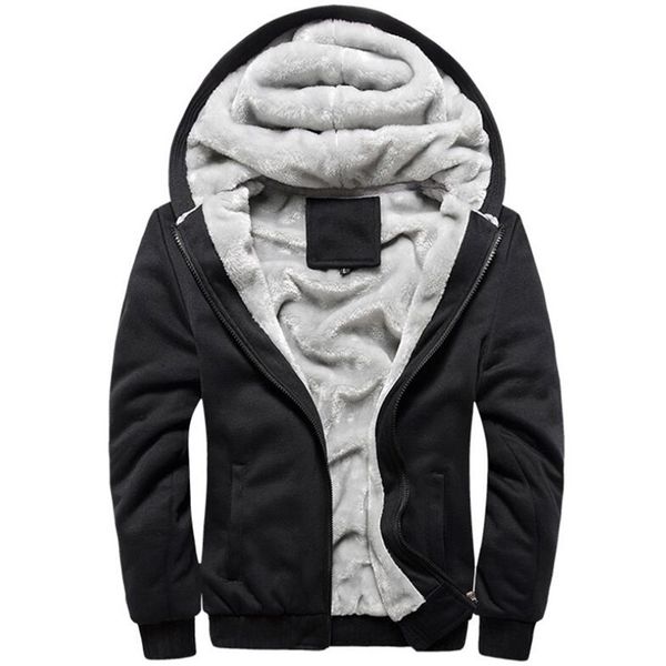 

winter fleece thermal hoodie sweatshirt for men casual slim thick warm windbreaker jacket plus velvet hooded coats hoodies homem 210813, Black