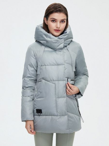 

zip up patched chain detail hooded winter coat r0ln#, Black