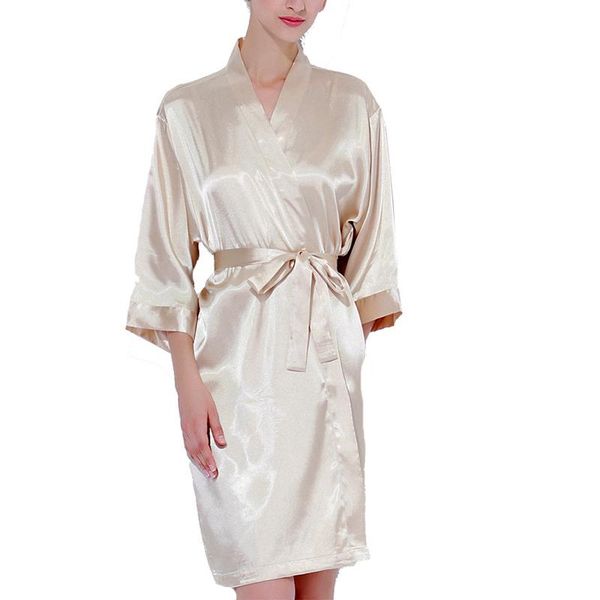 

women's sleepwear summer champagne chinese bride wedding robe satin women nightgown nightdress lady kimono bathrobe gown negligee, Black;red