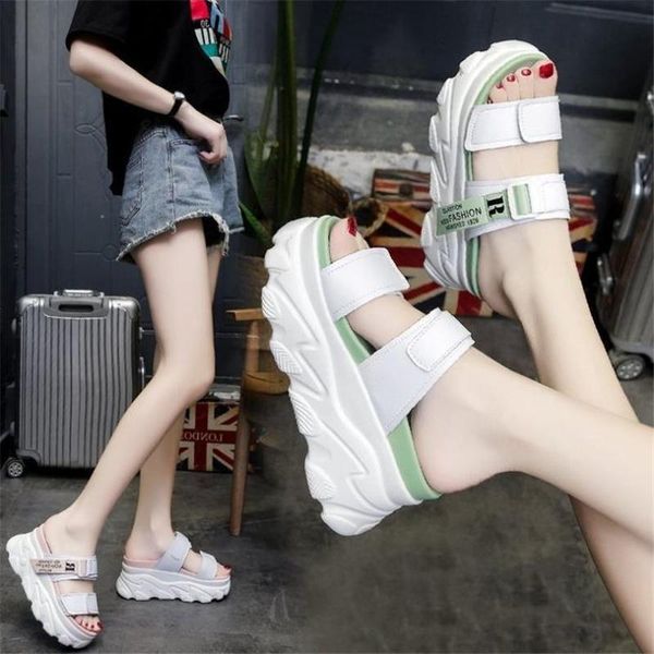 

summer sandals and slippers female fairy style 2021 thick-soled heightened lightweight outer wear sports net red roman shoes, Black