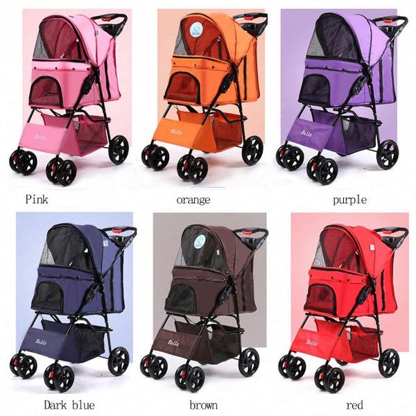

dog car seat covers four wheel oxford pet stroller, for cat, and more, foldable carrier strolling cart with rain coat 15kg bearing 6 colors