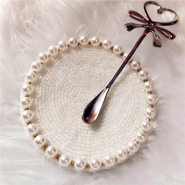 

handmade pearl table placemats for cups romantic mats dining luxury coffee decor kitchen decoration accessories & pads