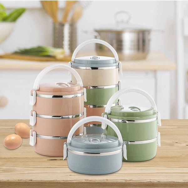 

dinnerware sets insulation lunch box stainless steel compartment student double barrel insulated kids