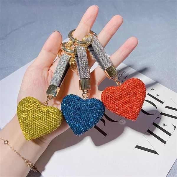 

keychains creative leather rhinestone strap peach heart keychain japan and south korea love female bag pendant car accessories small gifts, Silver
