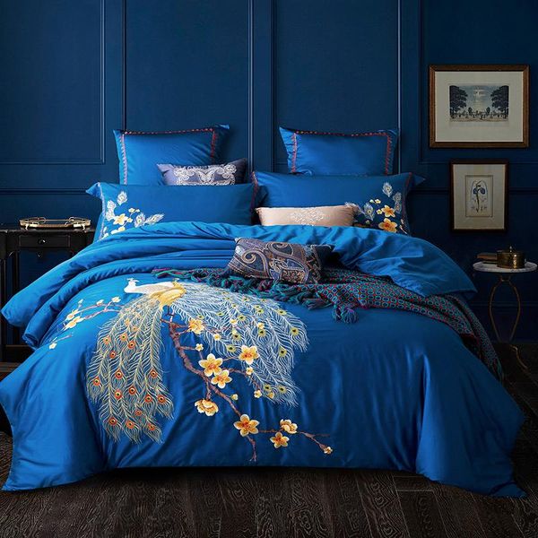 

bedding sets chinese style embroidery duvet cover  king size boho bedlinens egyptian cotton bed sheet pillow cases home textile