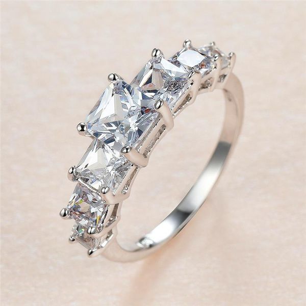

classic female white crystal stone ring charm silver color thin wedding rings for women trendy square zircon engagement, Slivery;golden