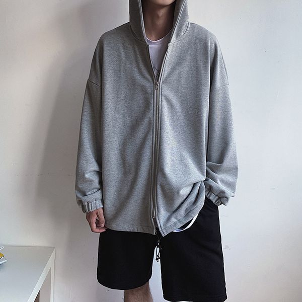 

mens sweater spring 2021 solid color versatile hooded hip hop jacket and autumn bf men's trend sports cardigan sweater, Black
