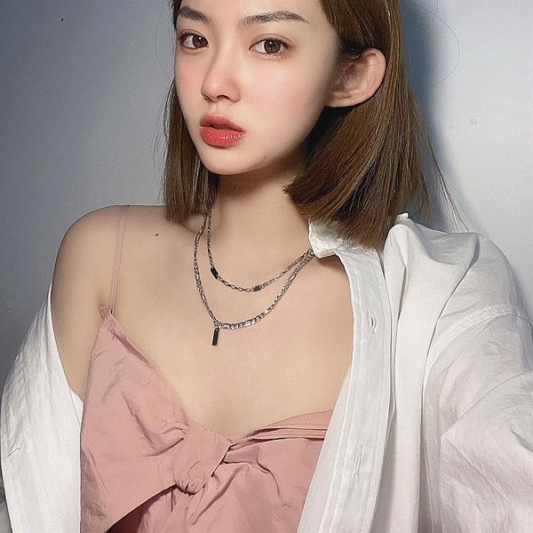 

chains double necklace female ins hip hop clavicle chain necklaces for women, Silver