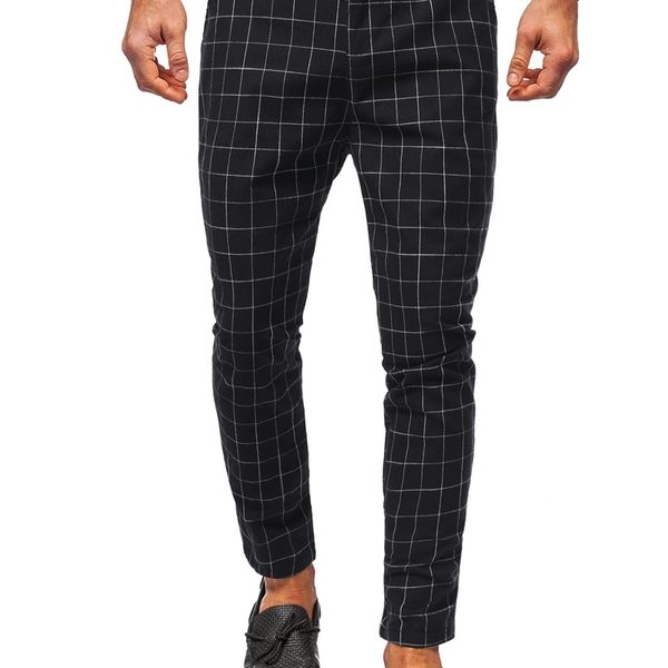 

new european men's striped plaid stitched button fashion casual pants hz35, Black