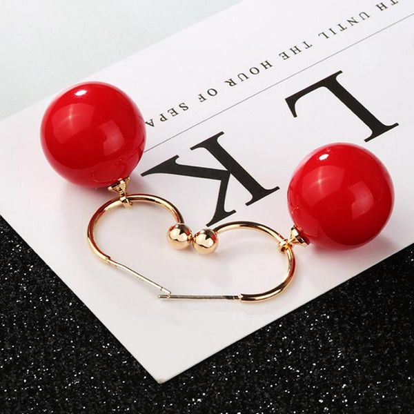 

dangle & chandelier 1 pair trendy style elegant large round white pearl hoop drop earrings big ball bead pendant, Silver