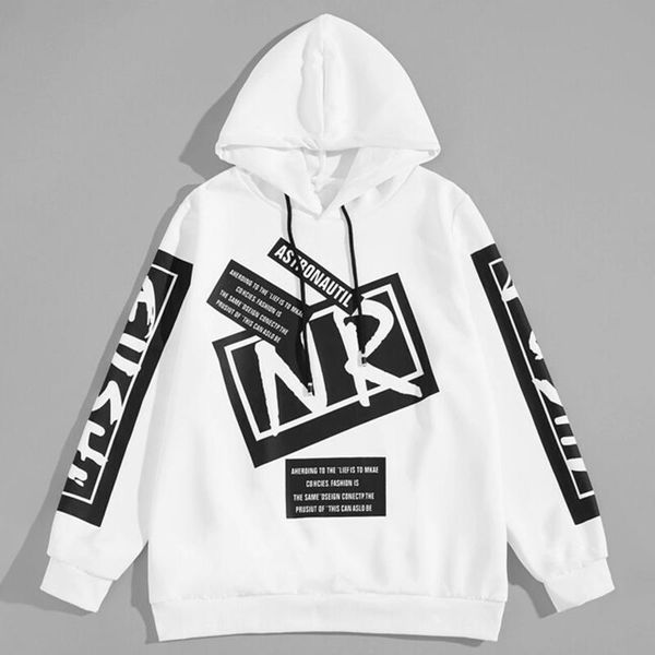 

men's hoodies & sweatshirts men letter graphic drawstring hoodie, Black