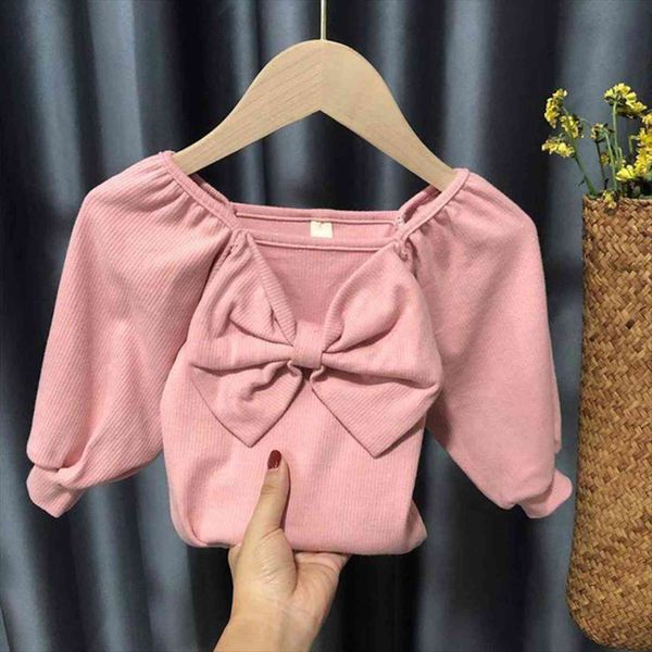 

childrens long sleeved t shirt toddler korean bow girls bottoming spring and autumn thin baby kids clothes, Blue;gray