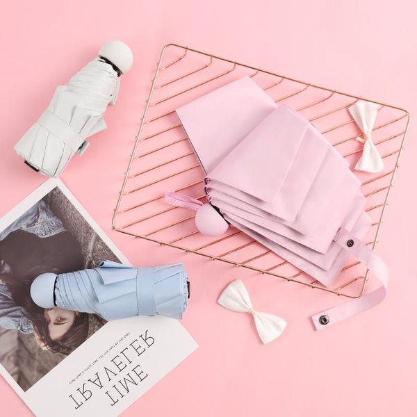 

umbrellas fresh solid color 8 bone five fold black plastic umbrella sun protection uv female personality creative