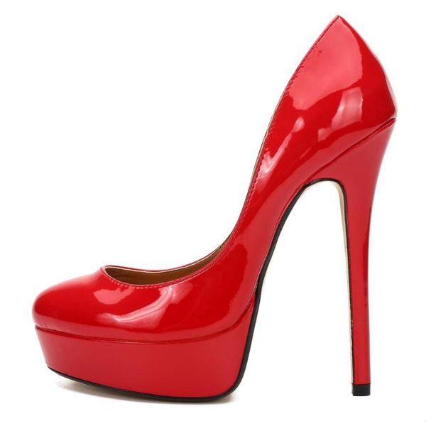 

dress shoes sdtrft plus:40-45 46 47 48 red 16cm thin heels patent leather platform stilettos wedding woman pumps, Black