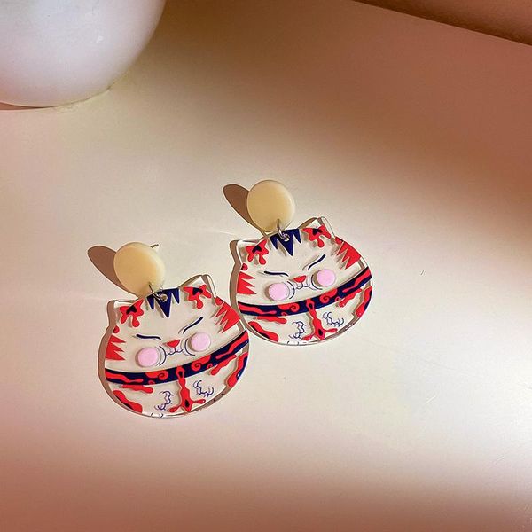 

dangle & chandelier ziccowong korean lovely lucky cat long drop earring for women girl resin cartoon cute animal jewelry party gift, Silver