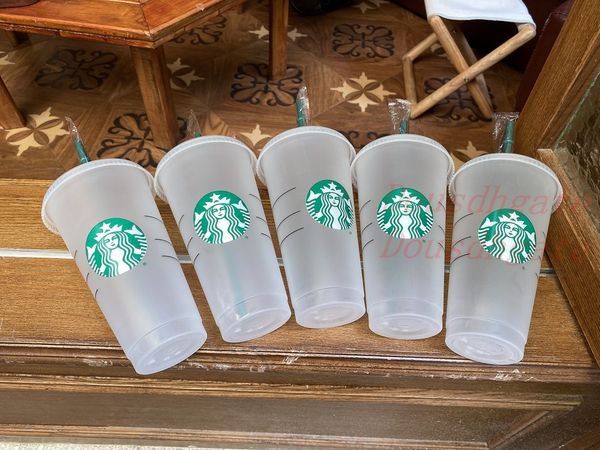 

Real Photo 24OZ/710ml Transparent Juice cups that do not change color Reusable beverage cup Starbucks cups with lids and straws 50 PCS
