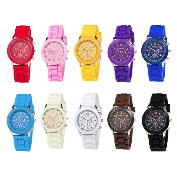 

wristwatches fashion casual watch quartz 14color ladies gift silicone relogio masculino wholesale, Slivery;brown