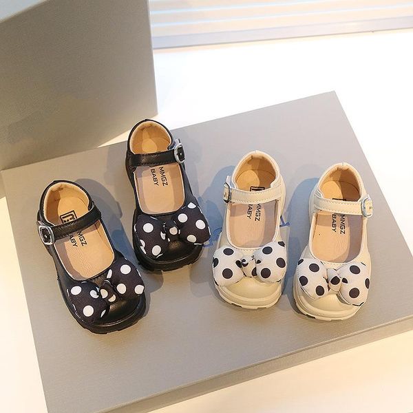 

flat shoes spring autumn kids leather girls sweet children dress with bow baby princess shoe black beige smg239, Black;grey