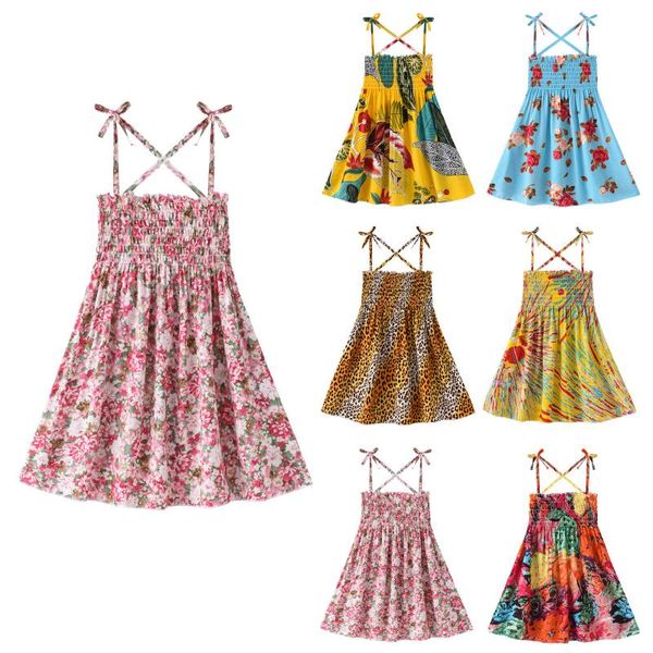 

girl's dresses toddler baby girl casual sleeveless straps cute floral sundress summer children kids girls clothing, Red;yellow