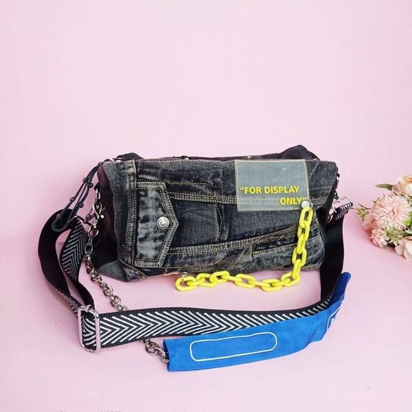 

evening bags 2021 denim pillow bag rivet panelled chain stitching washed boston shoulder diagonal fashion women purse and handbag