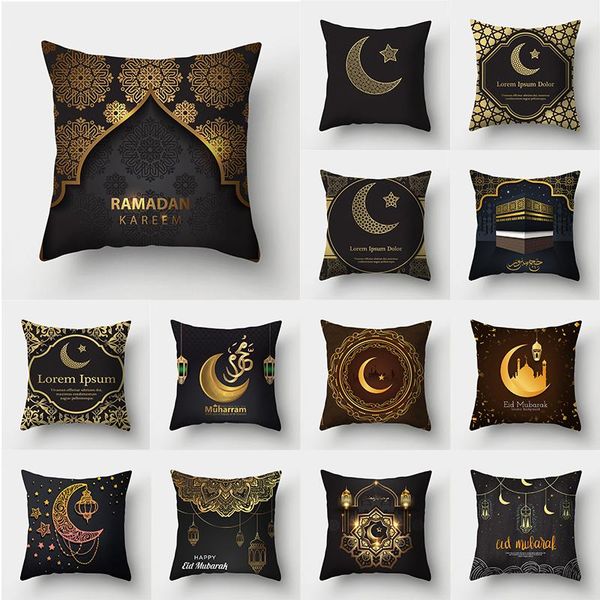 

cushion/decorative pillow wzh black gold ramadan pattern decorative cushion pillowcase peach skin cover throw