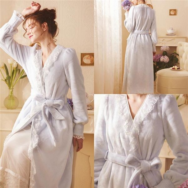

wraps & jackets qins bride morning gowns pajamas female autumn winter custom made lace velvet nightgown set thickened wedding cape cloak, White