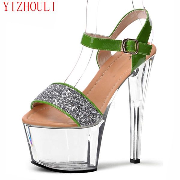 

shiny high heels sandals women the eu with roman style crystal shoes 15-17cm, Black