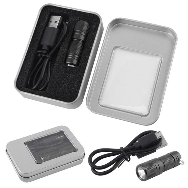 

boruit aluminium alloy 300lm xpe led mini usb rechargeable portable waterproof light keychain torch with box flashlights torches
