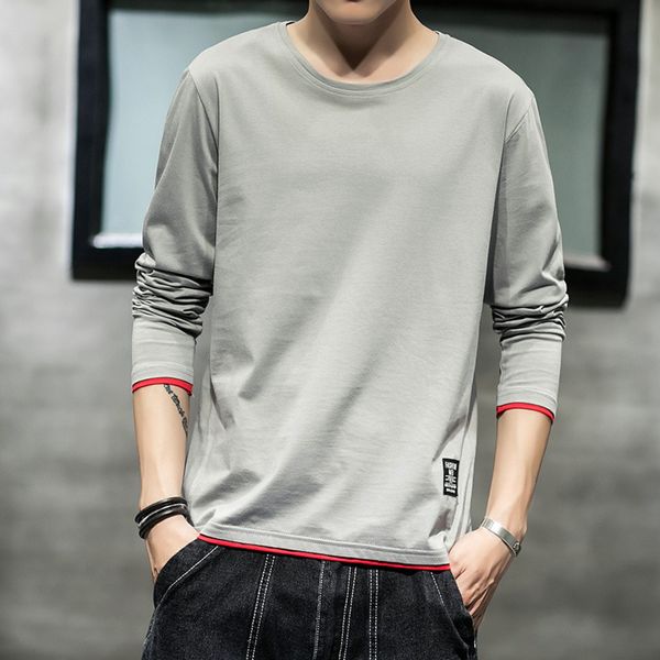 

autumn and winter new long sve round neck korean slim fit cloth youth trend men's bottomed t-shirt, White;black