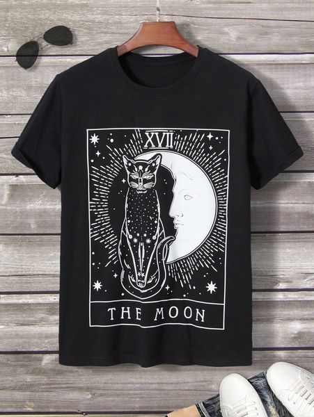 

men cat & letter graphic tee u9kh#, White;black