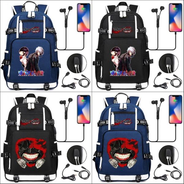 

backpack student tokyo ghoul usb charging headphone teenager rucksack canvas cartoon schoolbag travel lapbag