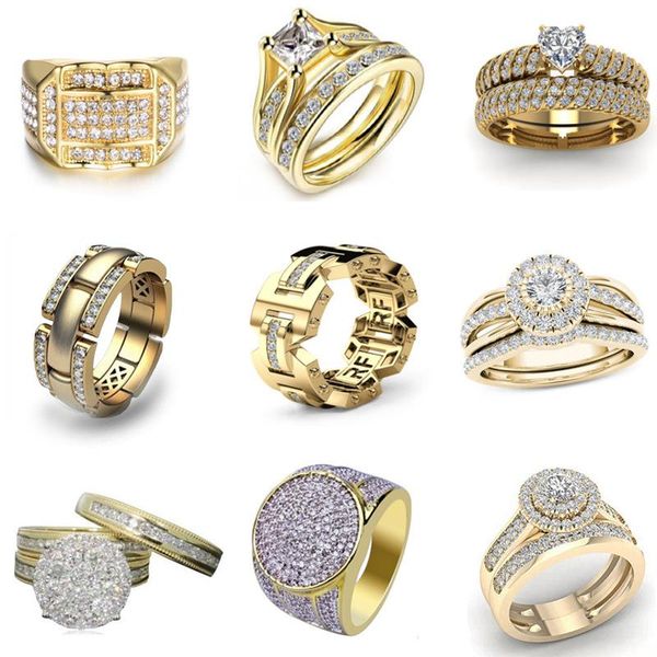 

wedding rings zircon golde colour 316l stainless steel 2pcs/set double for women crystalwedding engagement bridal luxury jewelry, Slivery;golden