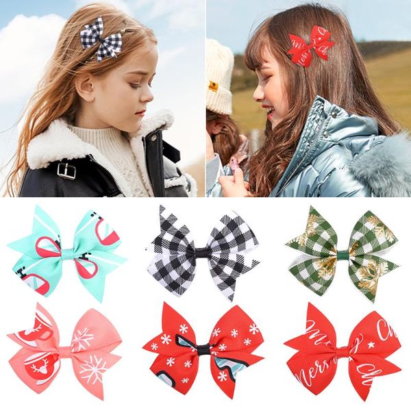 

hair accessories 12pcs/set cute chrismas printing bows with clip for kids girls grosgrain ribbon hairpins boutique headwear, Slivery;white