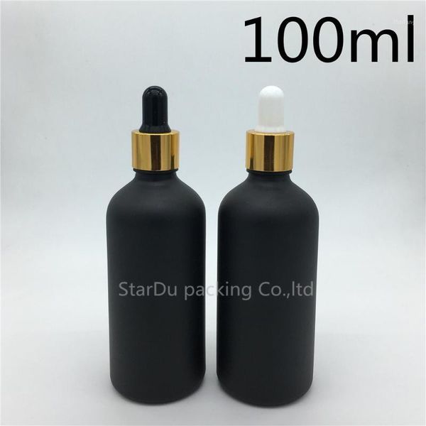 

storage bottles & jars 480pcs 100ml black frosted glass essential oil bottle with shiny gold ring dropper perfume