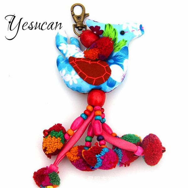 

keychains women ethmic key chain bohemia animal long thailand pompom ball bag keychain charm pendant ring wedding party gifts jewelry, Silver