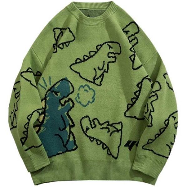 Свитер Мужчины Harajuku Мода вязаный хип-хоп Уличная одежда Динозавр мультфильм пуловер негабаритных повседневных соревновательных свитеров 211109