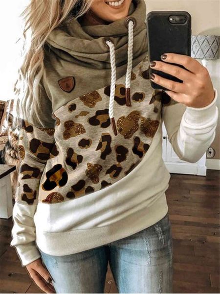 

striped leopard plus size autumn female hoodies, Black
