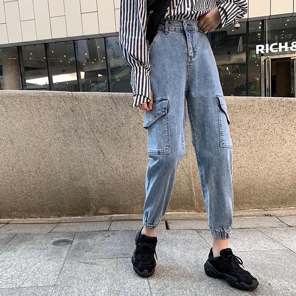 

women's jeans 2021 good quality large size radish daddy pants pocket 2137, Blue