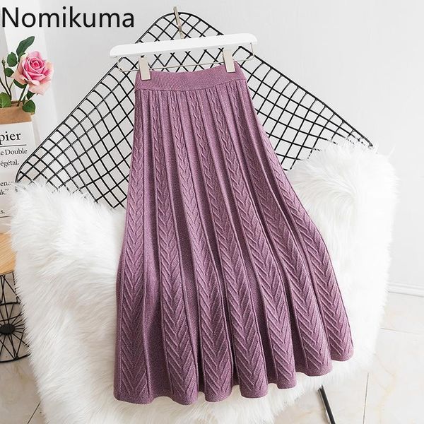 

nomikuma women autumn winter knitted skirts korean high waist a-line twisted sweater dress femme causal faldas mujer 6d180 210427, Black;gray