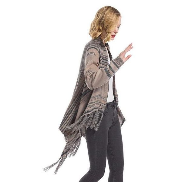 

women's sweaters cardigan long sleeve womens designer knitting coat winter striped tassel sweater with button, White;black